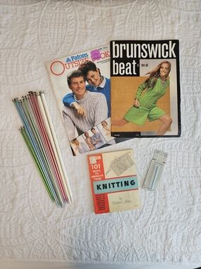Vintage Knitting Books & Colorful Aluminum Needles Lot 1960's - 1970's
